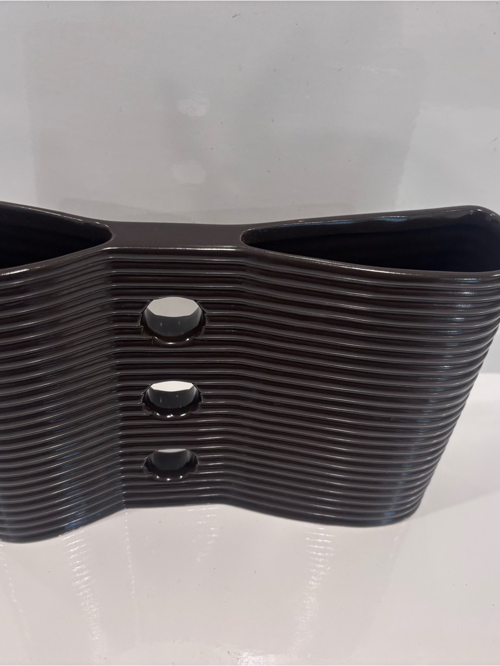 Modern Ribbed Ceramic Vase in Dark Brown - Picture 2 of 7